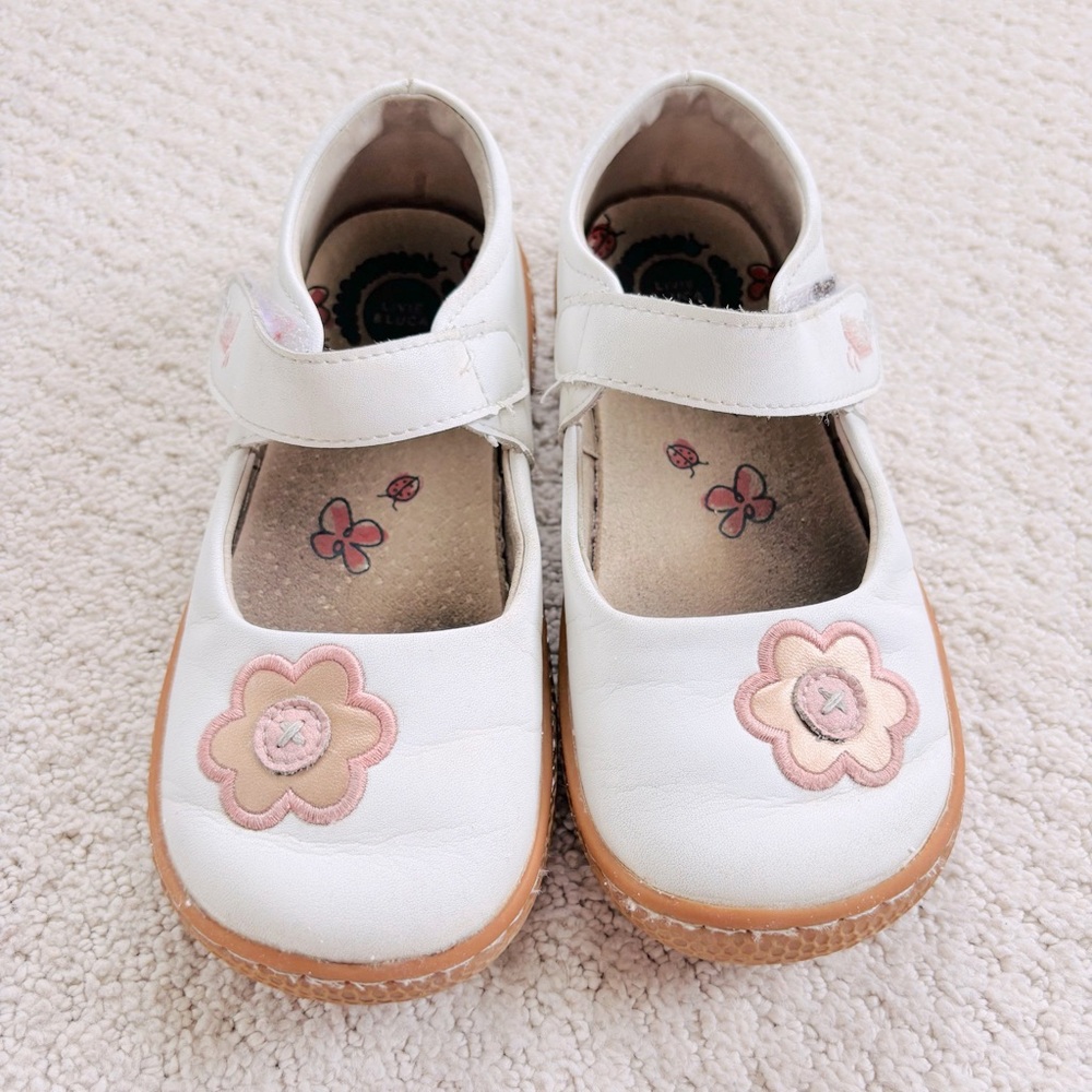 Livie and Luca White and Pink flower Kids Mary Jane Shoes